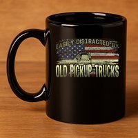 Easily Distracted By Old Pickup Trucks American Flag Truck 11oz C Handle Ceramic Mug