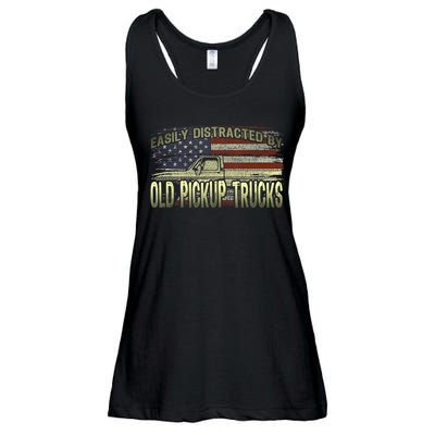 Easily Distracted By Old Pickup Trucks American Flag Truck Ladies Essential Flowy Tank