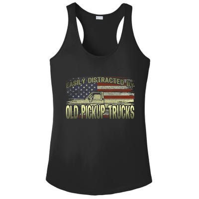 Easily Distracted By Old Pickup Trucks American Flag Truck Ladies PosiCharge Competitor Racerback Tank