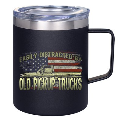 Easily Distracted By Old Pickup Trucks American Flag Truck 12oz Stainless Steel Coffee Mug