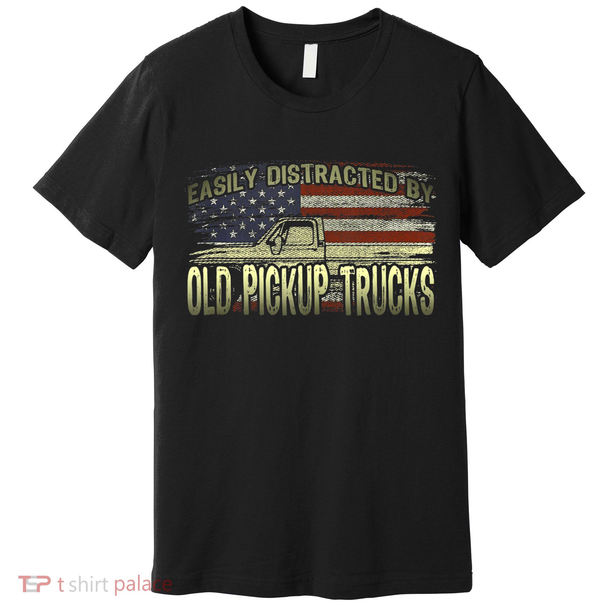 Easily Distracted By Old Pickup Trucks American Flag Truck Premium T-Shirt