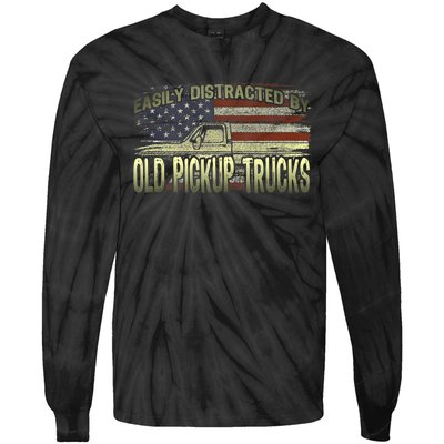 Easily Distracted By Old Pickup Trucks American Flag Truck Tie-Dye Long Sleeve Shirt