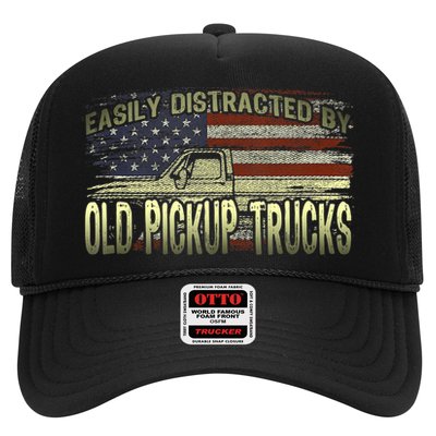 Easily Distracted By Old Pickup Trucks American Flag Truck Trucker Hat
