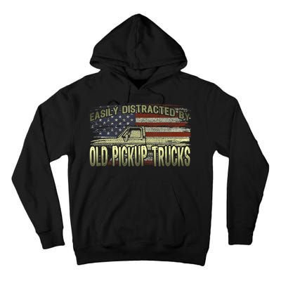 Easily Distracted By Old Pickup Trucks American Flag Truck Tall Hoodie