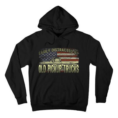 Easily Distracted By Old Pickup Trucks American Flag Truck Tall Hoodie