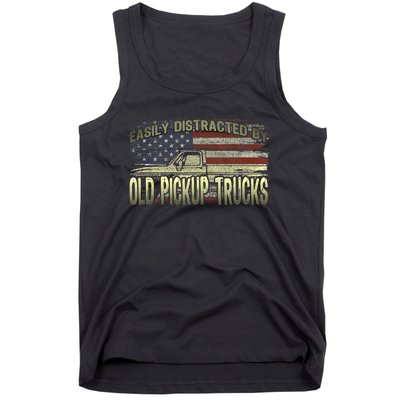 Easily Distracted By Old Pickup Trucks American Flag Truck Tank Top