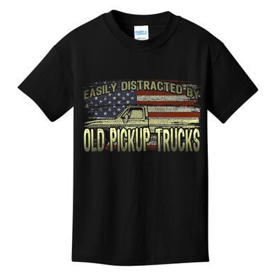 Easily Distracted By Old Pickup Trucks American Flag Truck Kids T-Shirt