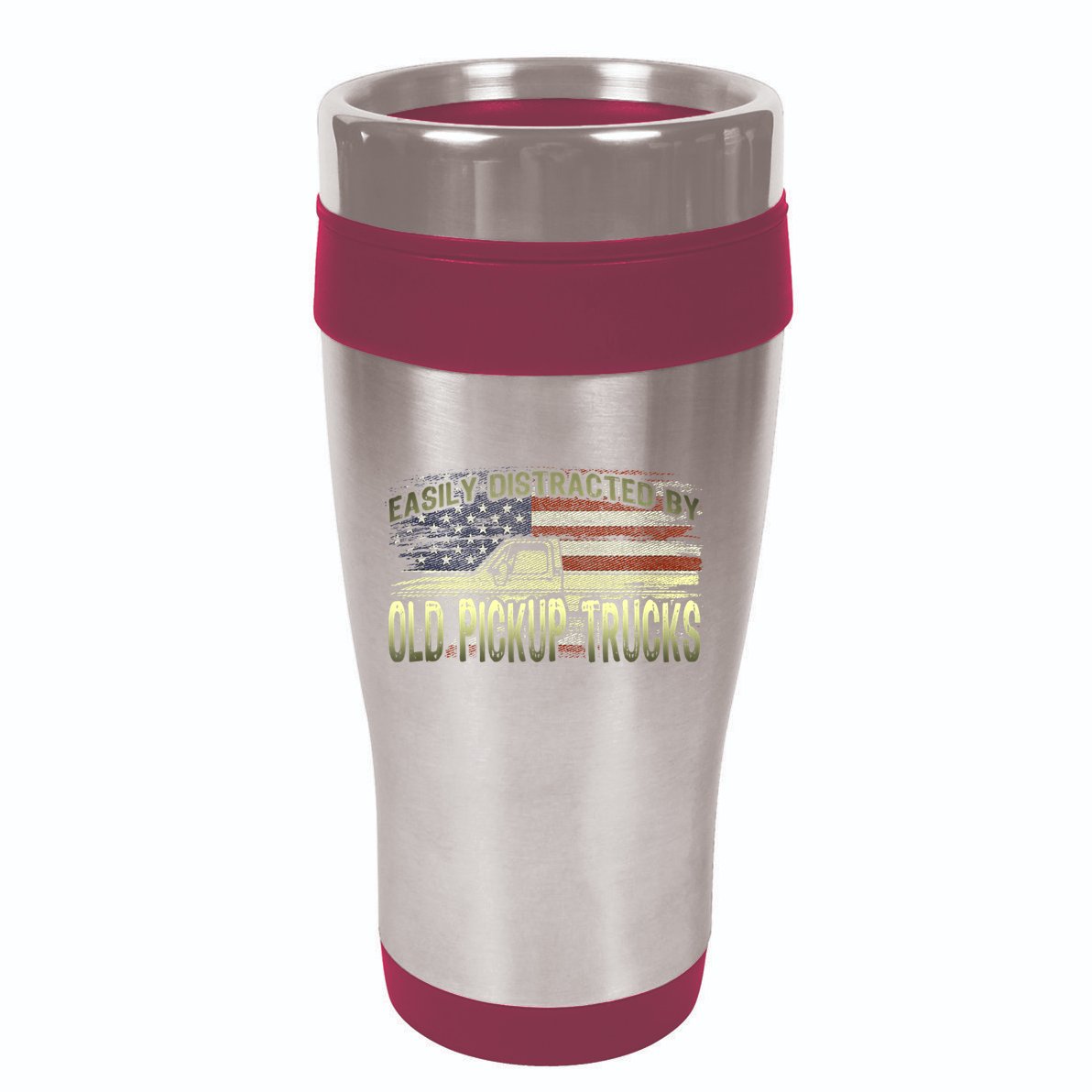 Easily Distracted By Old Pickup Trucks American Flag Truck 16oz Travel Tumbler