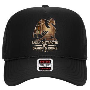 Easily Distracted By Dragons And Books High Crown Mesh Back Trucker Hat