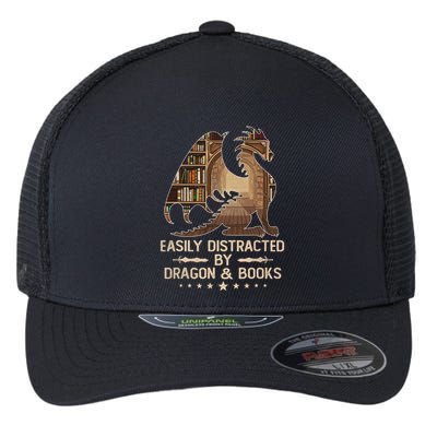 Easily Distracted By Dragons And Books Flexfit Unipanel Trucker Cap