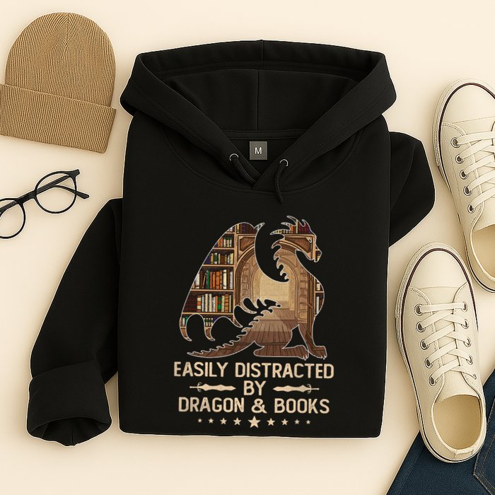Easily Distracted By Dragons And Books Hoodie