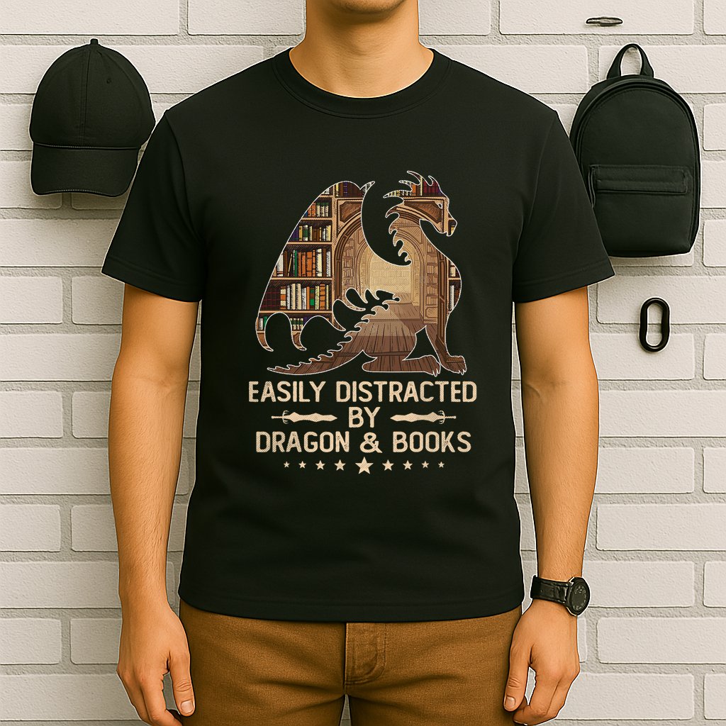 Easily Distracted By Dragons And Books T-Shirt