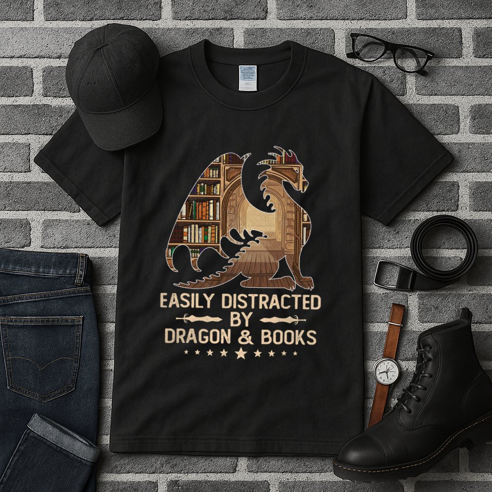 Easily Distracted By Dragons And Books Tall T-Shirt