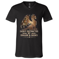 Easily Distracted By Dragons And Books V-Neck T-Shirt