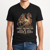 Easily Distracted By Dragons And Books V-Neck T-Shirt