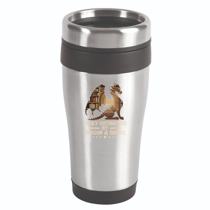 Easily Distracted By Dragons And Books 16oz Travel Tumbler