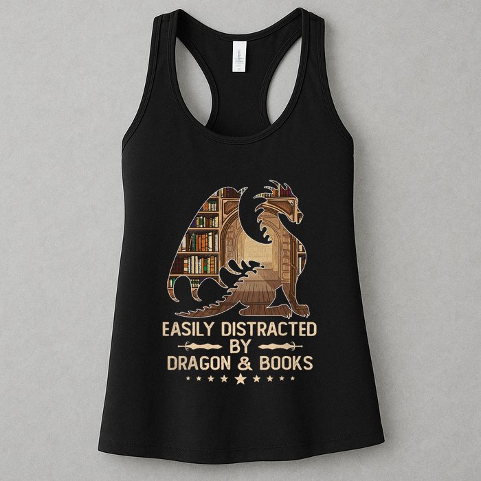 Easily Distracted By Dragons And Books Womens Tank Top