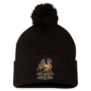 Easily Distracted By Dragons And Books Pom Pom 12in Knit Beanie