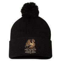 Easily Distracted By Dragons And Books Pom Pom 12in Knit Beanie