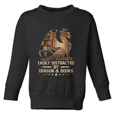 Easily Distracted By Dragons And Books Toddler Sweatshirt