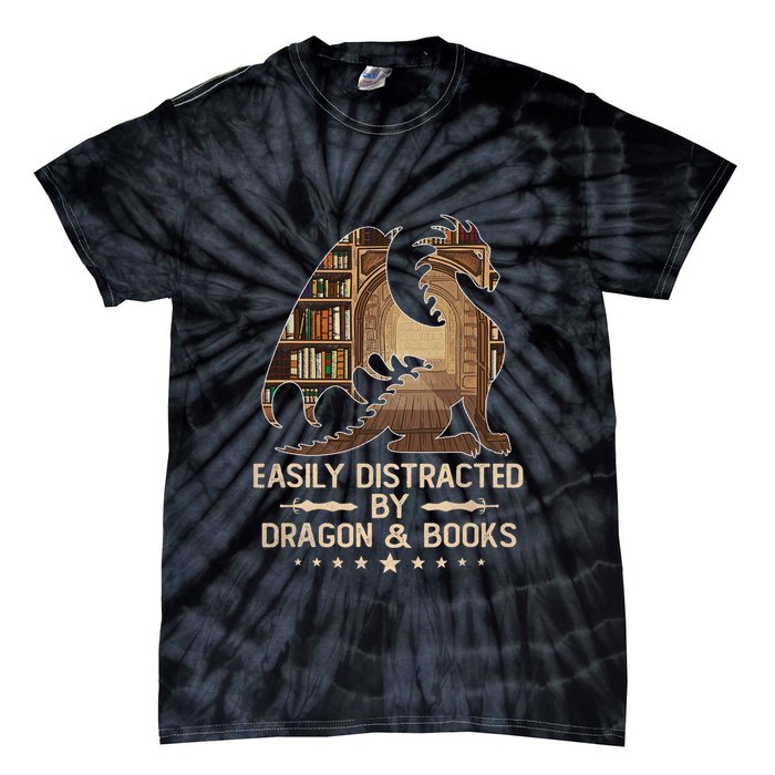 Easily Distracted By Dragons And Books Tie-Dye T-Shirt