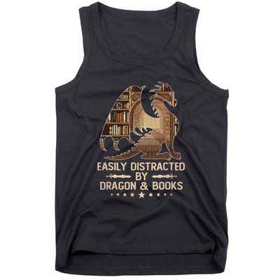 Easily Distracted By Dragons And Books Tank Top