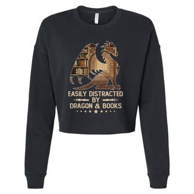 Easily Distracted By Dragons And Books Cropped Pullover Crew