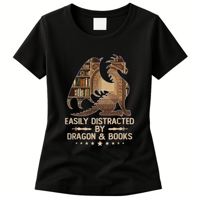 Easily Distracted By Dragons And Books Womens T-Shirt