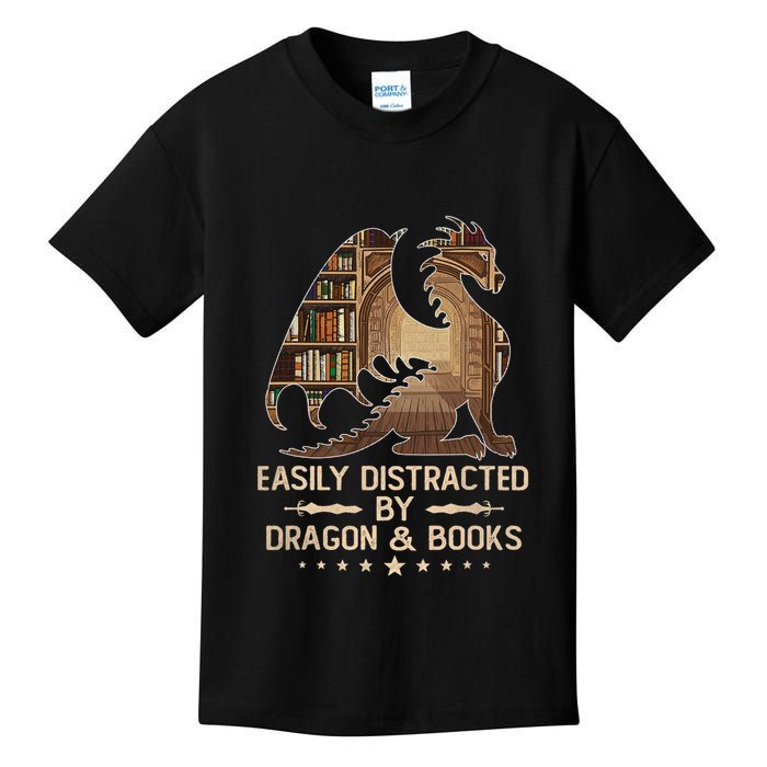 Easily Distracted By Dragons And Books Kids T-Shirt