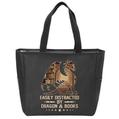 Easily Distracted By Dragons And Books Zip Tote Bag