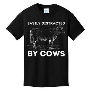 Easily Distracted By Cows Lover Famer Cattle Ranch Kids T-Shirt