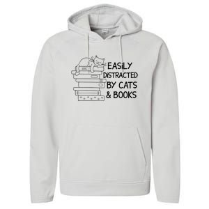 Easily Distracted By Cats And Books Funny Cat Performance Fleece Hoodie