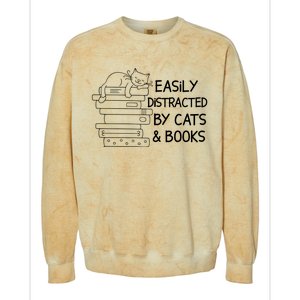 Easily Distracted By Cats And Books Funny Cat Colorblast Crewneck Sweatshirt