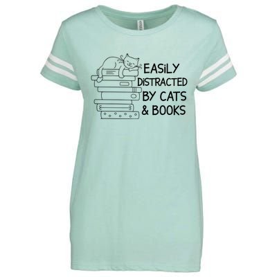 Easily Distracted By Cats And Books Funny Cat Enza Ladies Jersey Football T-Shirt