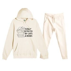 Easily Distracted By Cats And Books Funny Cat Premium Hooded Sweatsuit Set