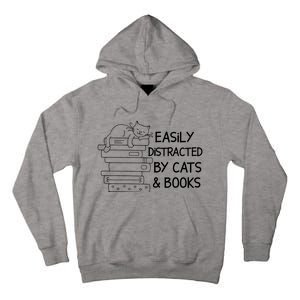 Easily Distracted By Cats And Books Funny Cat Tall Hoodie