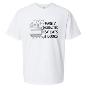 Easily Distracted By Cats And Books Funny Cat Sueded Cloud Jersey T-Shirt