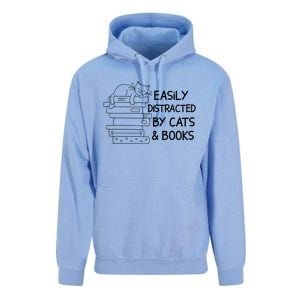 Easily Distracted By Cats And Books Funny Cat Unisex Surf Hoodie