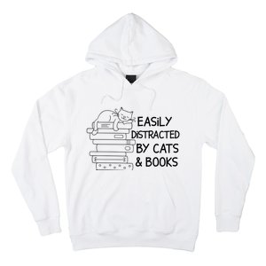 Easily Distracted By Cats And Books Funny Cat Hoodie