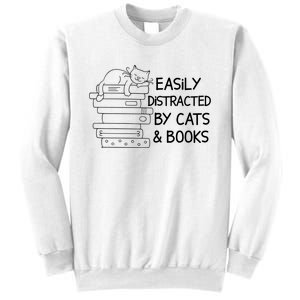 Easily Distracted By Cats And Books Funny Cat Sweatshirt