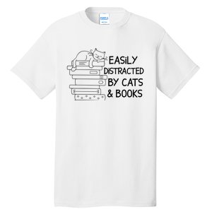 Easily Distracted By Cats And Books Funny Cat Tall T-Shirt