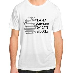 Easily Distracted By Cats And Books Funny Cat Adult ChromaSoft Performance T-Shirt