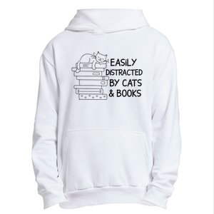 Easily Distracted By Cats And Books Funny Cat Urban Pullover Hoodie