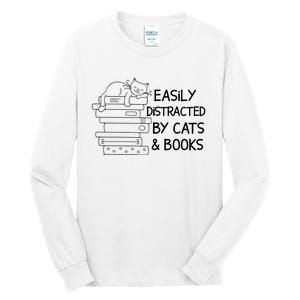 Easily Distracted By Cats And Books Funny Cat Tall Long Sleeve T-Shirt