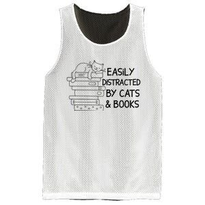 Easily Distracted By Cats And Books Funny Cat Mesh Reversible Basketball Jersey Tank