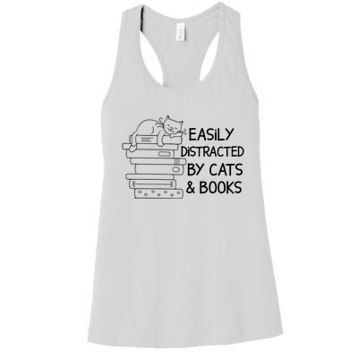 Easily Distracted By Cats And Books Funny Cat Women's Racerback Tank