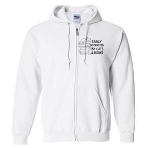 Easily Distracted By Cats And Books Funny Cat Full Zip Hoodie