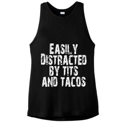 Easily Distracted By Tits And Tacos Funny Vintage Ladies PosiCharge Tri-Blend Wicking Tank