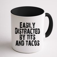 Easily Distracted By Tits And Tacos Funny Vintage Mug