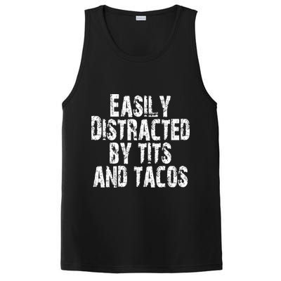 Easily Distracted By Tits And Tacos Funny Vintage PosiCharge Competitor Tank